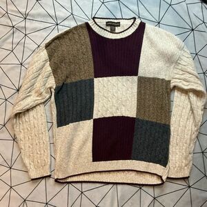 Vintage 90s Colorblock Cable Knit Grandpa Sweater XL